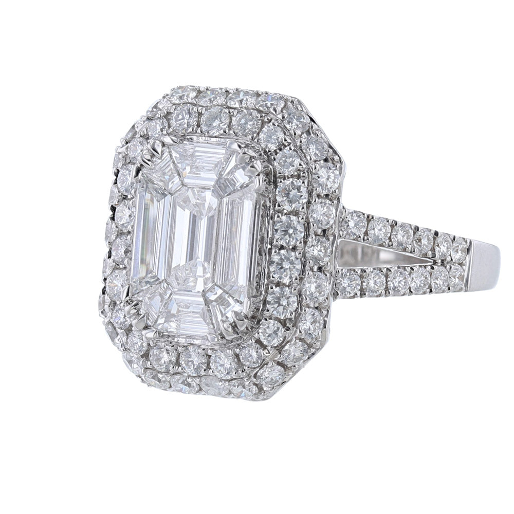 18K White Gold Nine Step Cut Diamond Ring