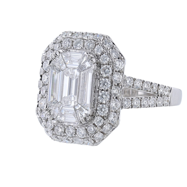 18K White Gold Nine Step Cut Diamond Ring