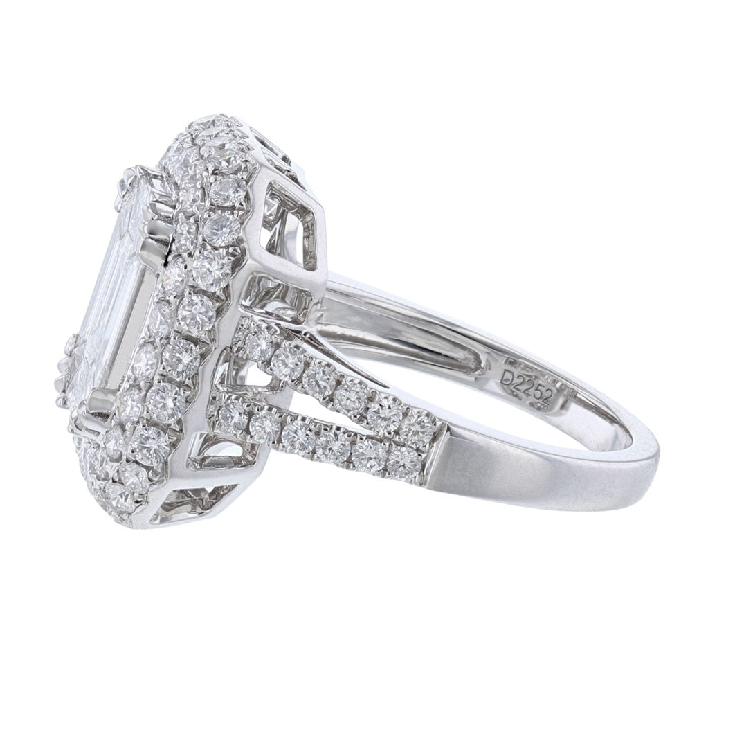 18K White Gold Nine Step Cut Diamond Ring