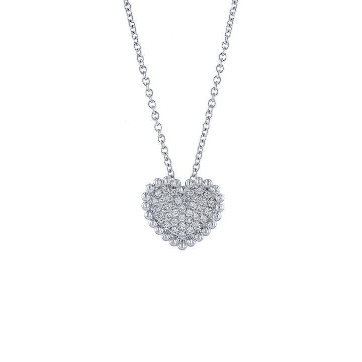 Beaded Round Diamond Heart Necklace, 0.31ct