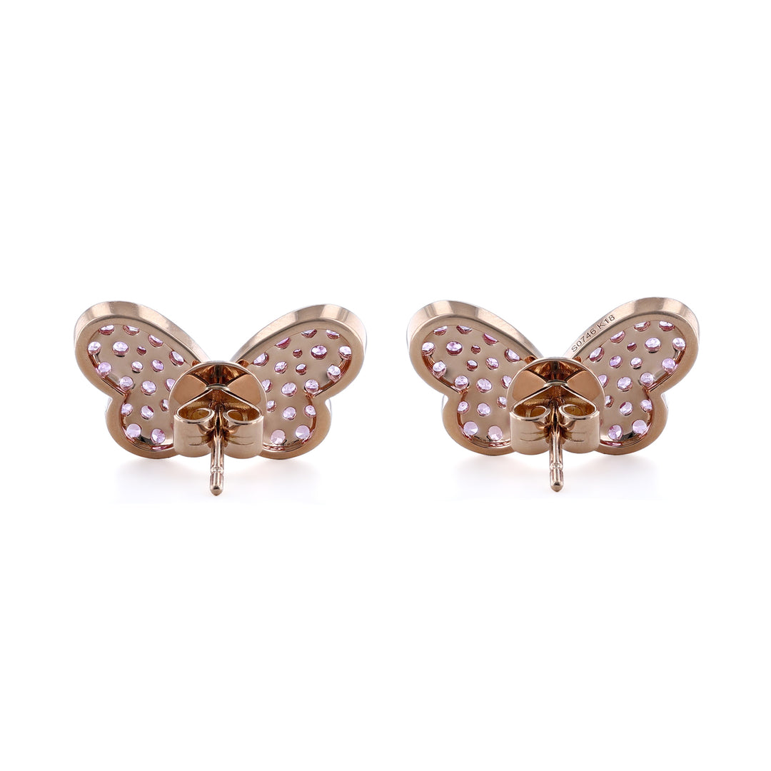 Rose Gold Butterfly Pink Sapphire Stud Earrings