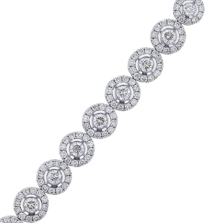 18K White Gold Diamond Halo Tennis Bracelet
