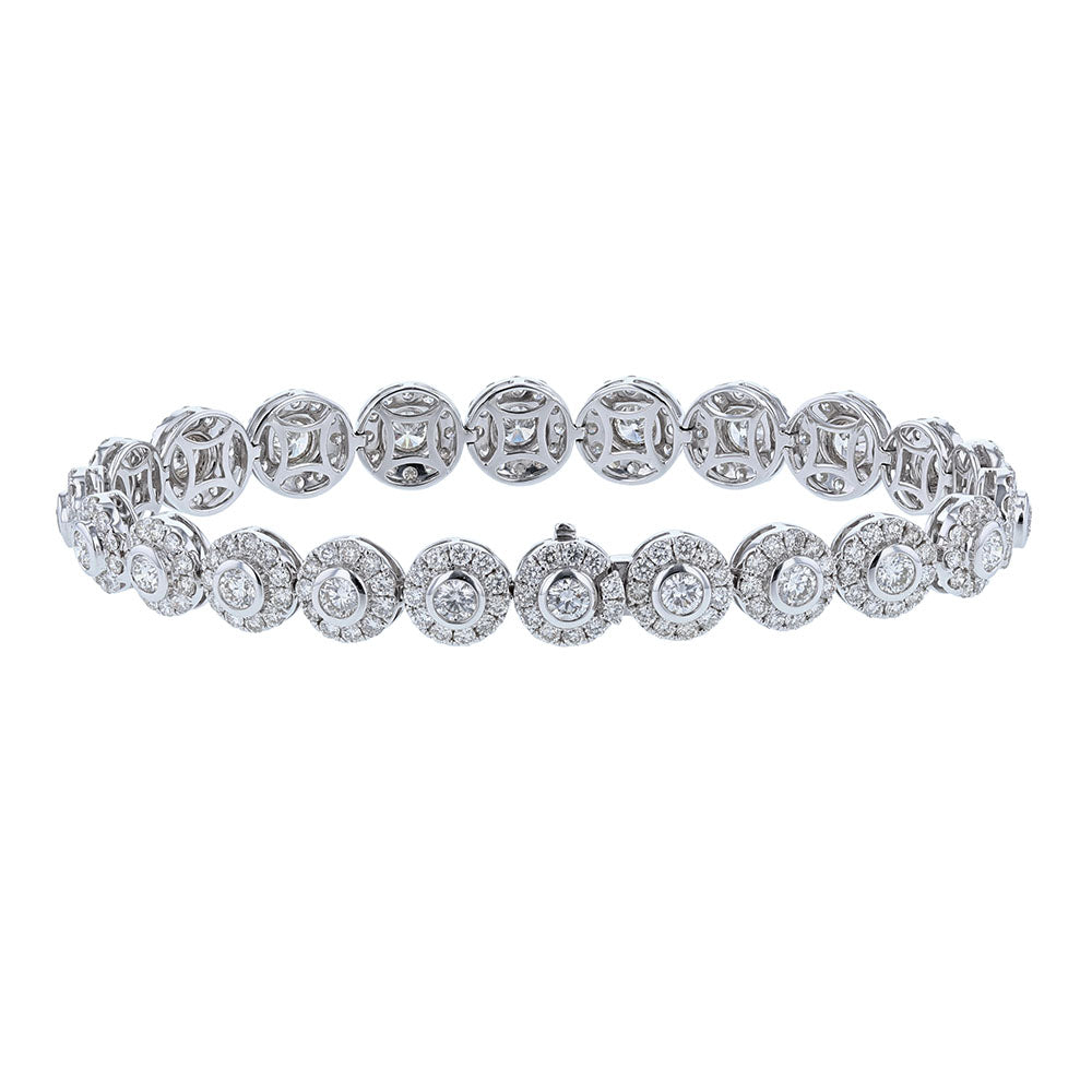 18K White Gold Diamond Halo Tennis Bracelet