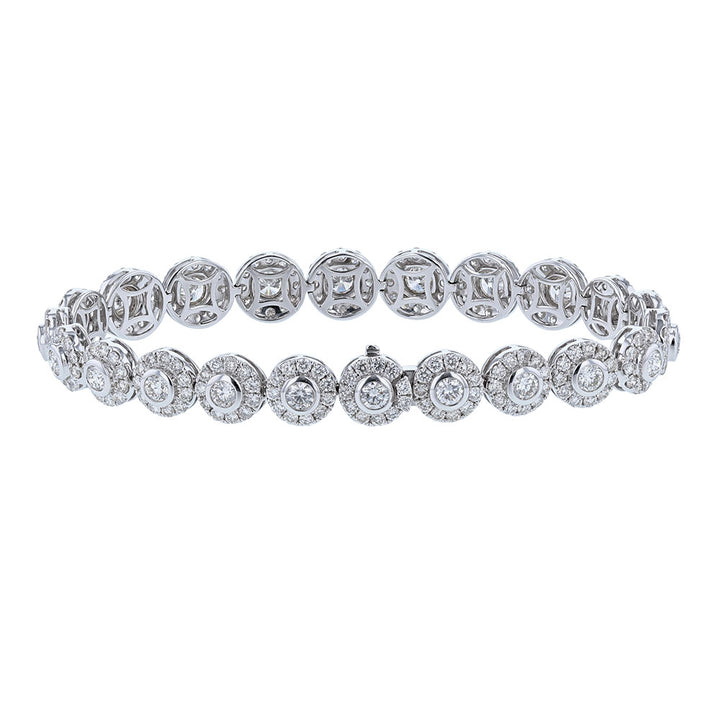 18K White Gold Diamond Halo Tennis Bracelet