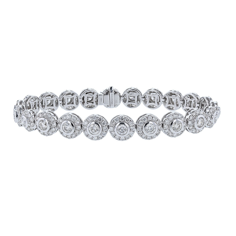 18K White Gold Diamond Halo Tennis Bracelet