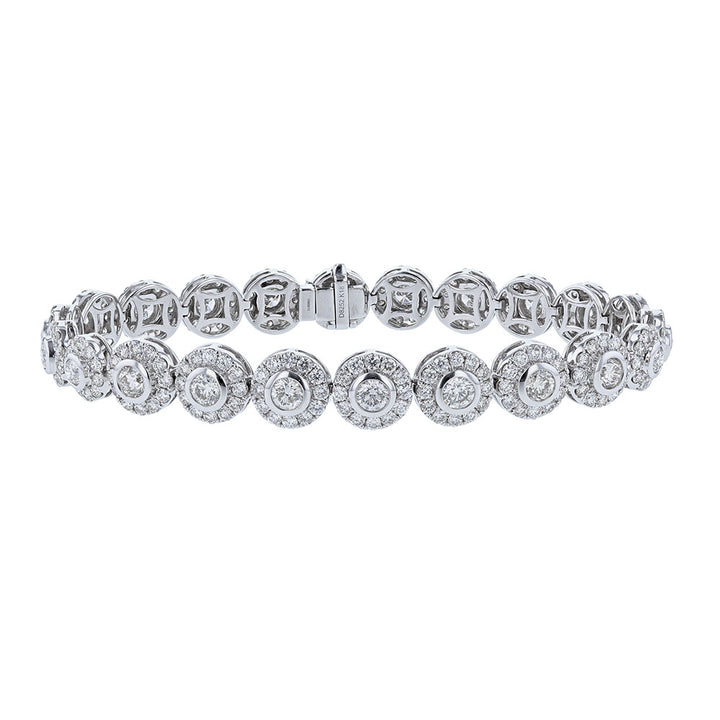 18K White Gold Diamond Halo Tennis Bracelet