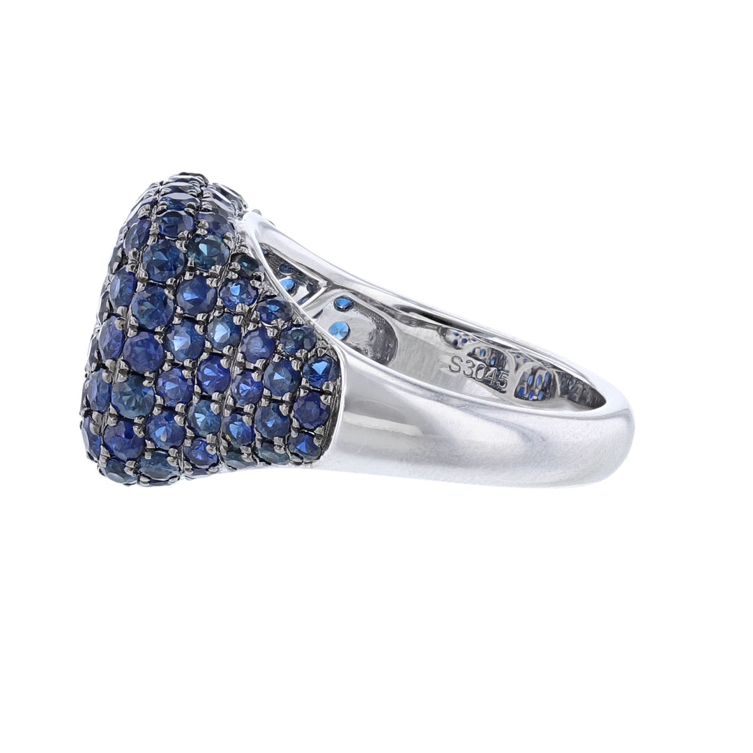 18K White Gold Blue Sapphire Pave Ring