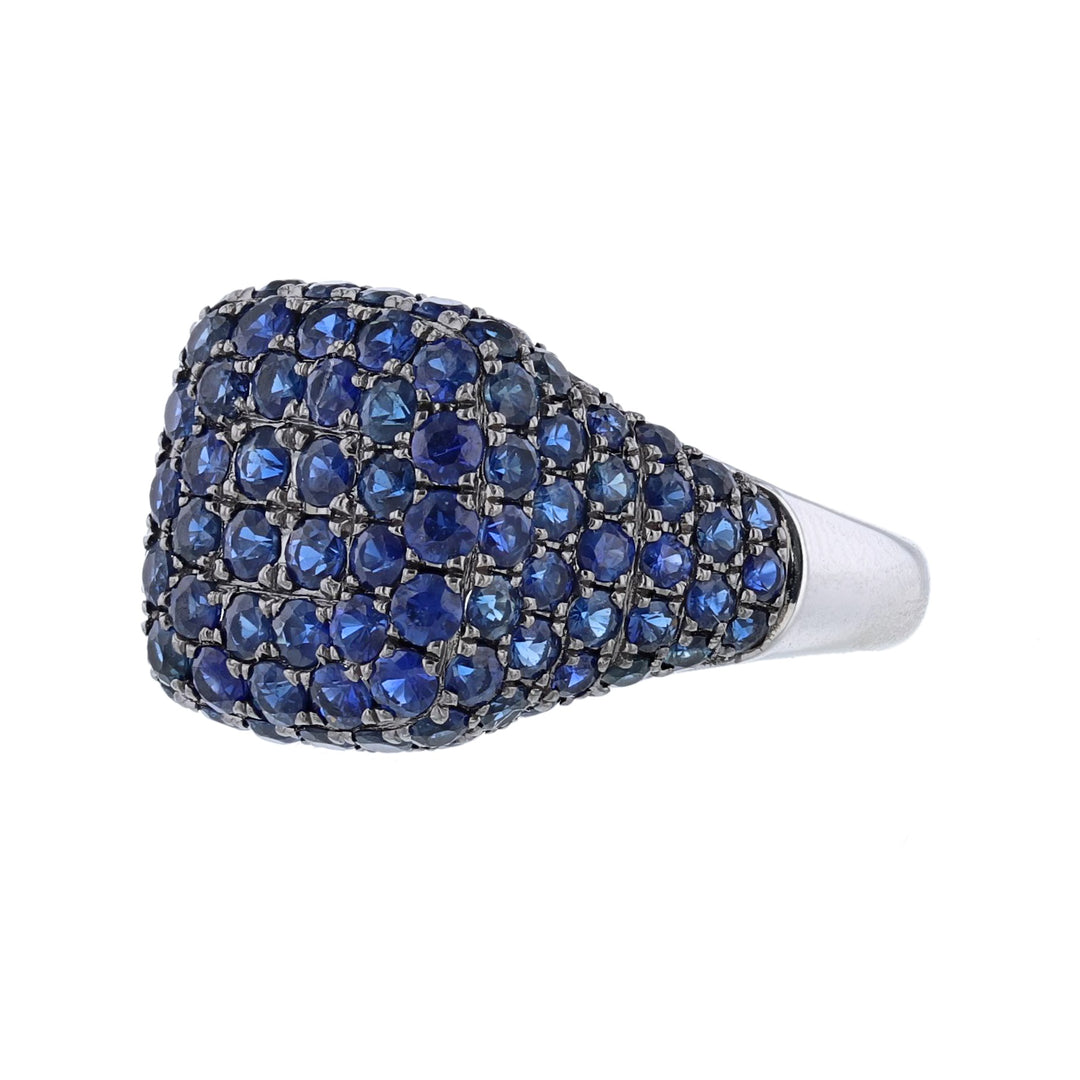 18K White Gold Blue Sapphire Pave Ring
