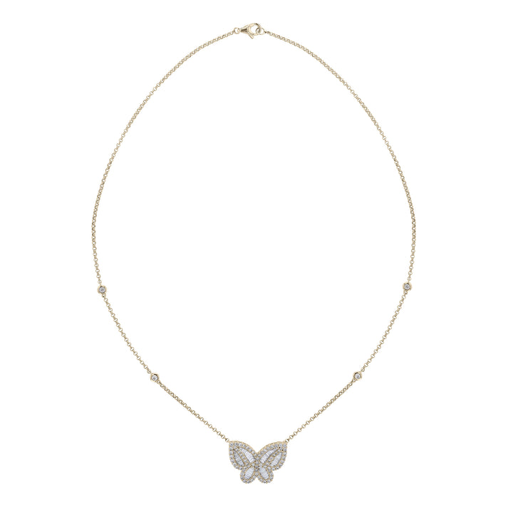 Diamond Butterfly Necklace, 18K Yellow Gold