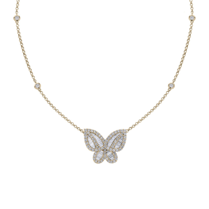 Diamond Butterfly Necklace, 18K Yellow Gold