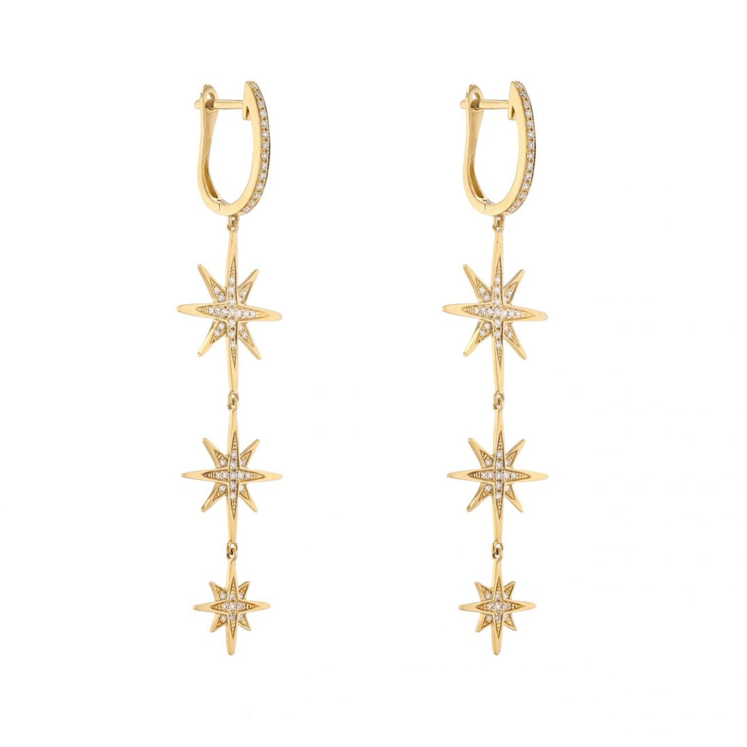 18K Yellow Gold Star Drop Diamond Earrings