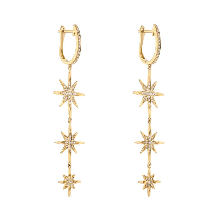 18K Yellow Gold Star Drop Diamond Earrings