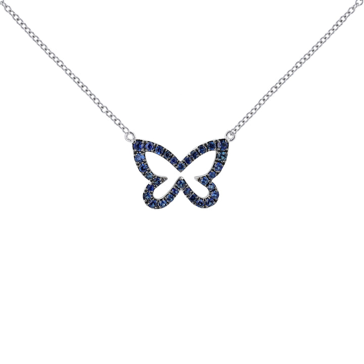 18K Blue Sapphire Diamond Butterfly Necklace