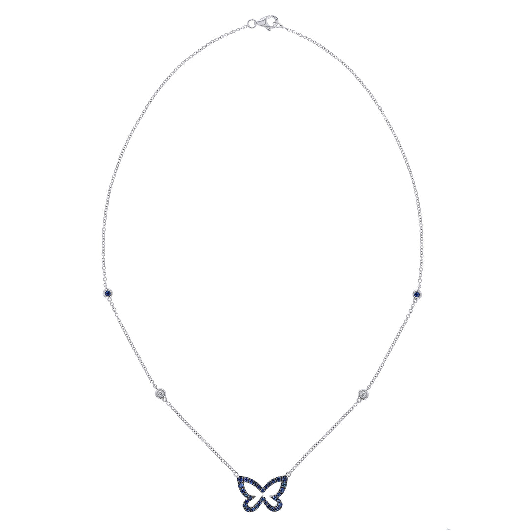 18K Blue Sapphire Diamond Butterfly Necklace