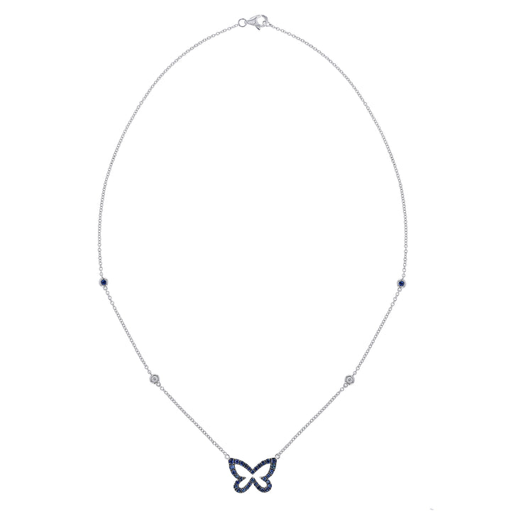 18K Blue Sapphire Diamond Butterfly Necklace