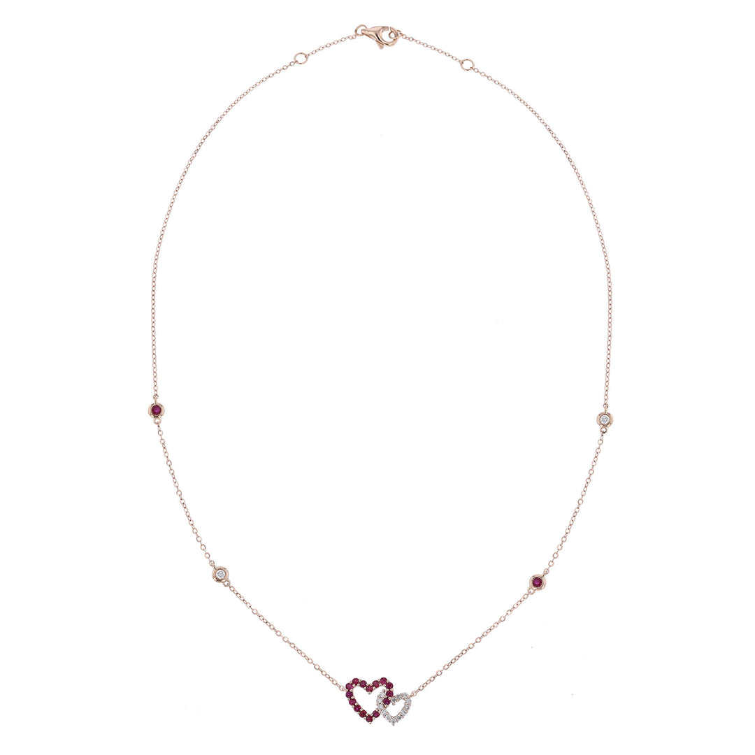 Double Heart Station Necklace, Ruby