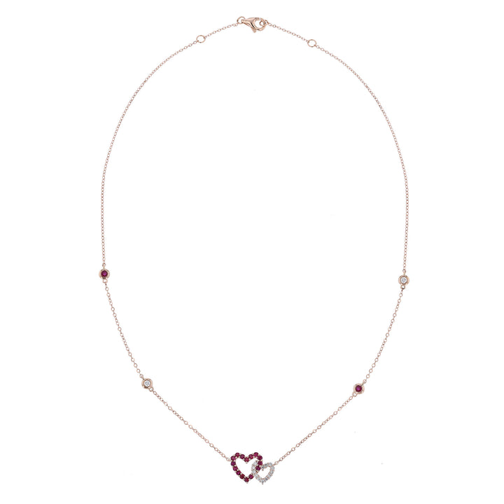 Double Heart Station Necklace, Ruby