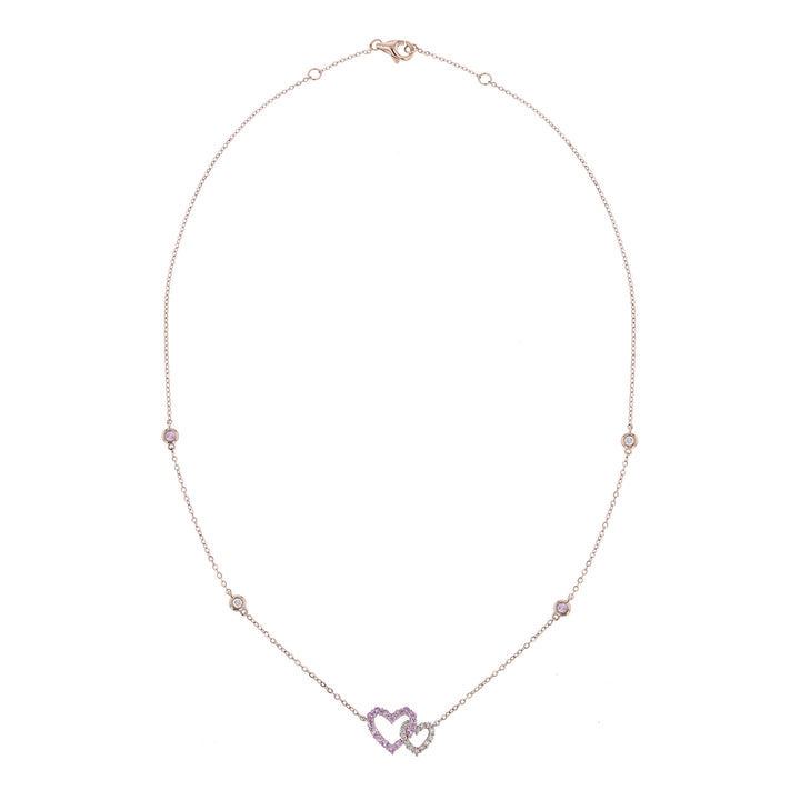 Double Heart Station Necklace, Pink Sapphire