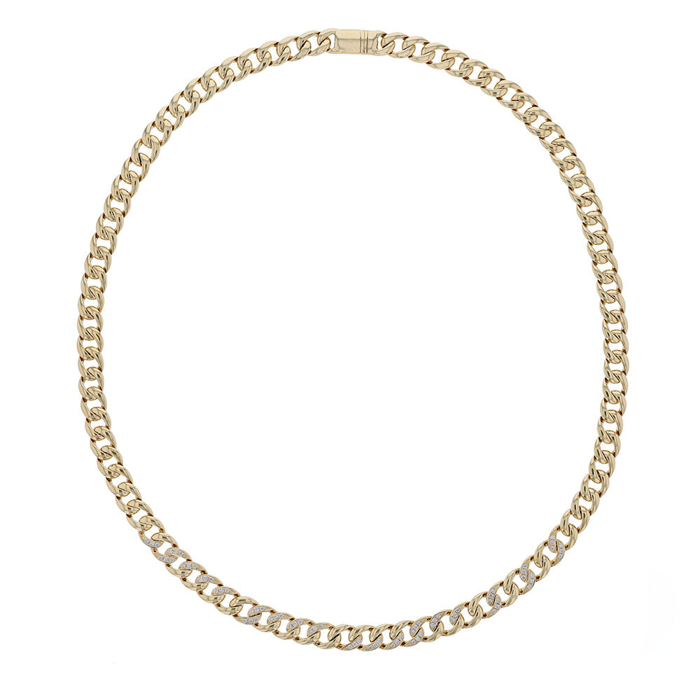 18K Yellow Gold Diamond Cuban Link Necklace