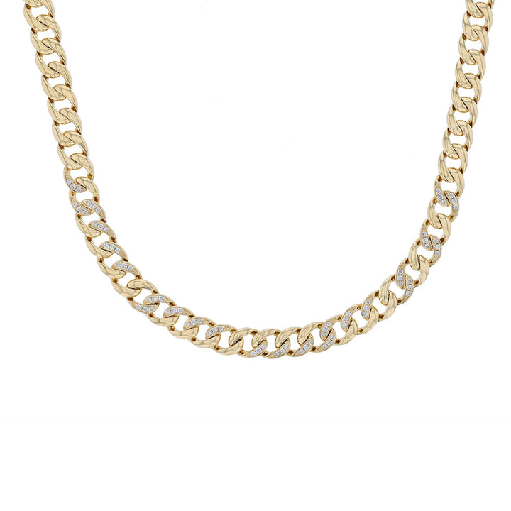 18K Yellow Gold Diamond Cuban Link Necklace
