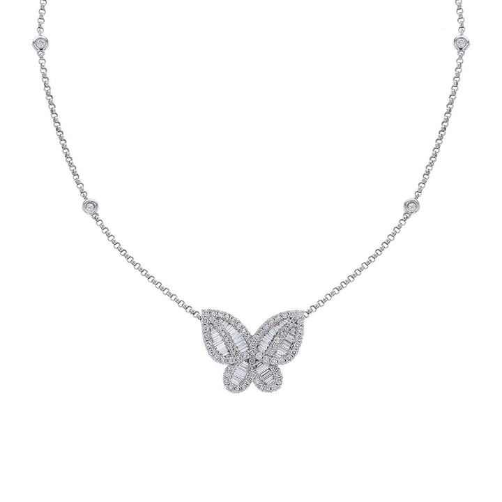 Diamond Butterfly Necklace, 18K White Gold