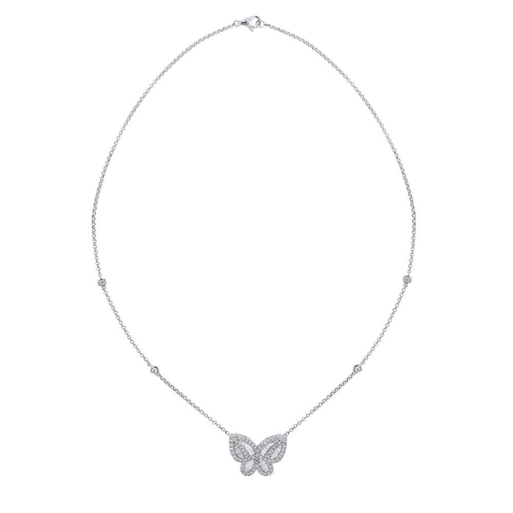Diamond Butterfly Necklace, 18K White Gold