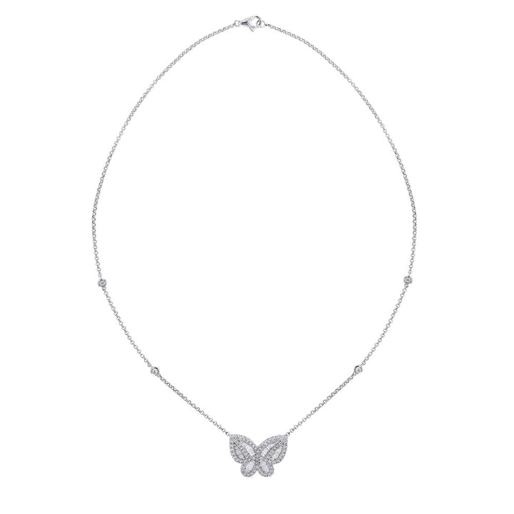 Diamond Butterfly Necklace, 18K White Gold