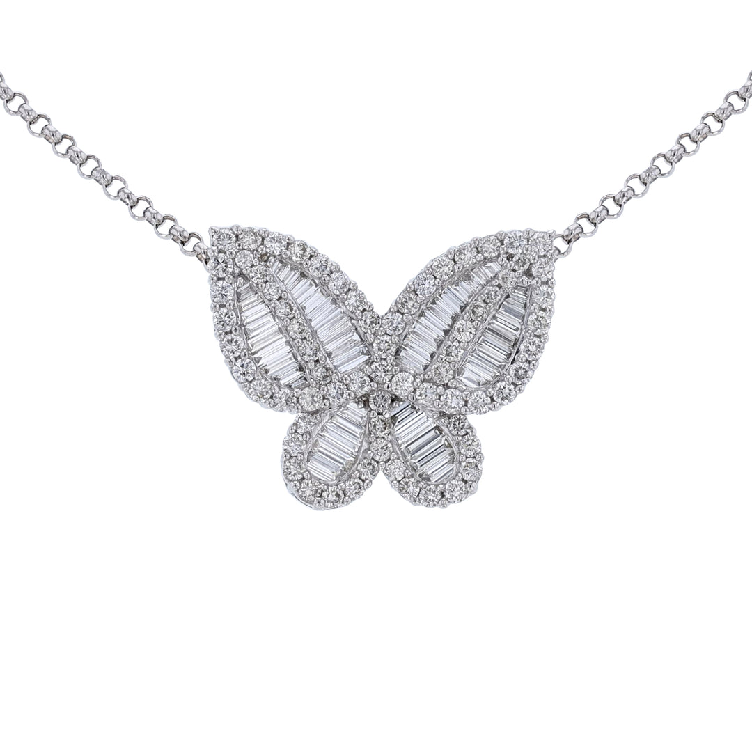 Diamond Butterfly Necklace, 18K White Gold