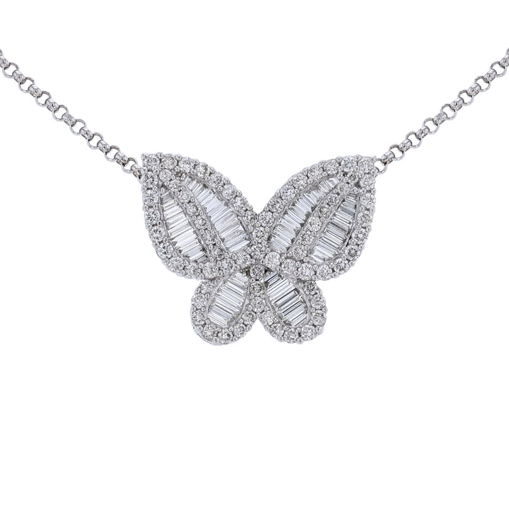 Diamond Butterfly Necklace, 18K White Gold