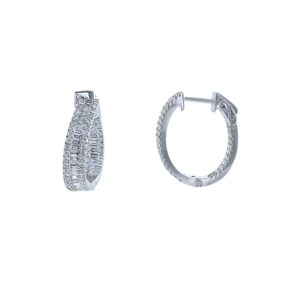 Round Baguette Diamond Semi Twist Earrings