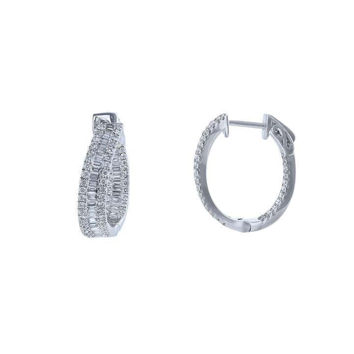 Round Baguette Diamond Semi Twist Earrings