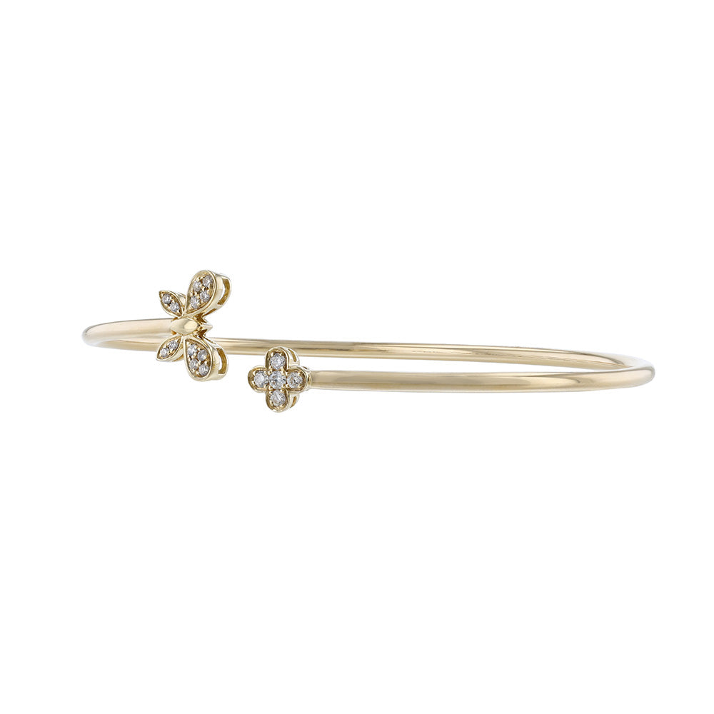 18K Yellow Gold Diamond Butterfly Open Bangle