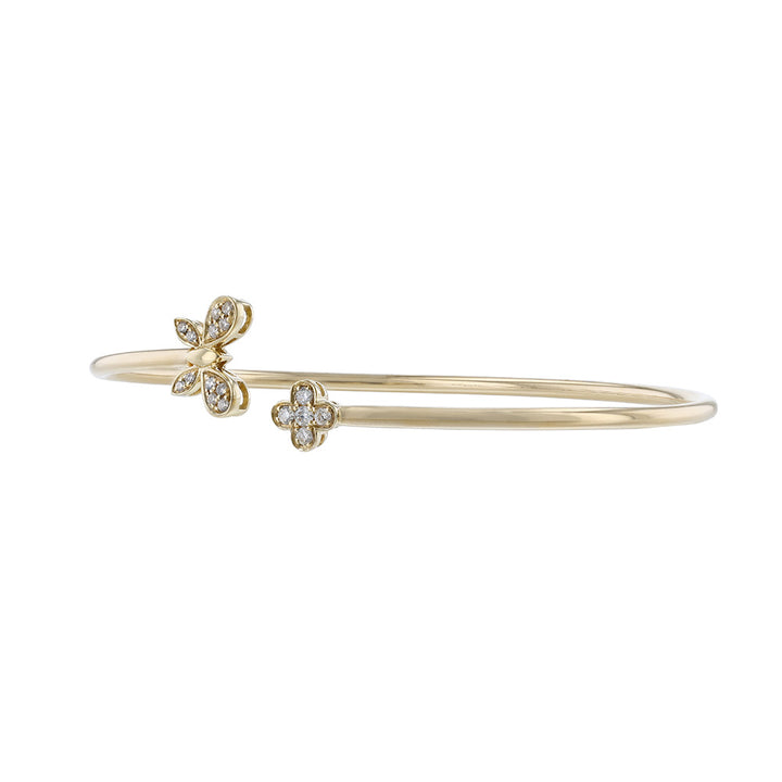 18K Yellow Gold Diamond Butterfly Open Bangle