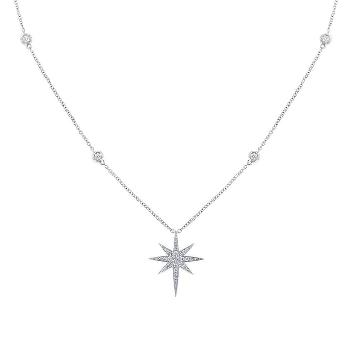 18K White Gold Diamond Starburst Necklace