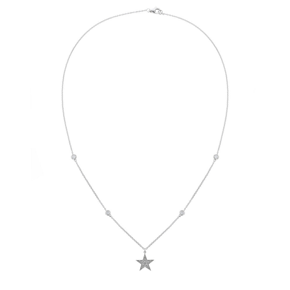 18K White Gold Diamond Star Necklace