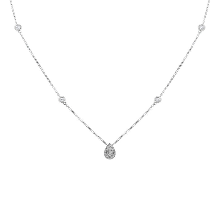 18K White Gold Diamond Pear Drop Necklace