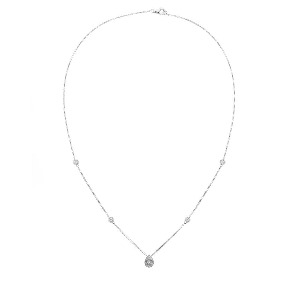 18K White Gold Diamond Pear Drop Necklace