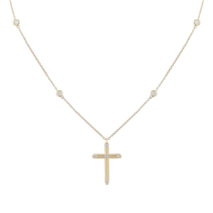 18K Yellow Gold Bezel Diamond Cross Necklace