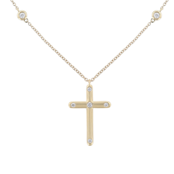 18K Yellow Gold Bezel Diamond Cross Necklace