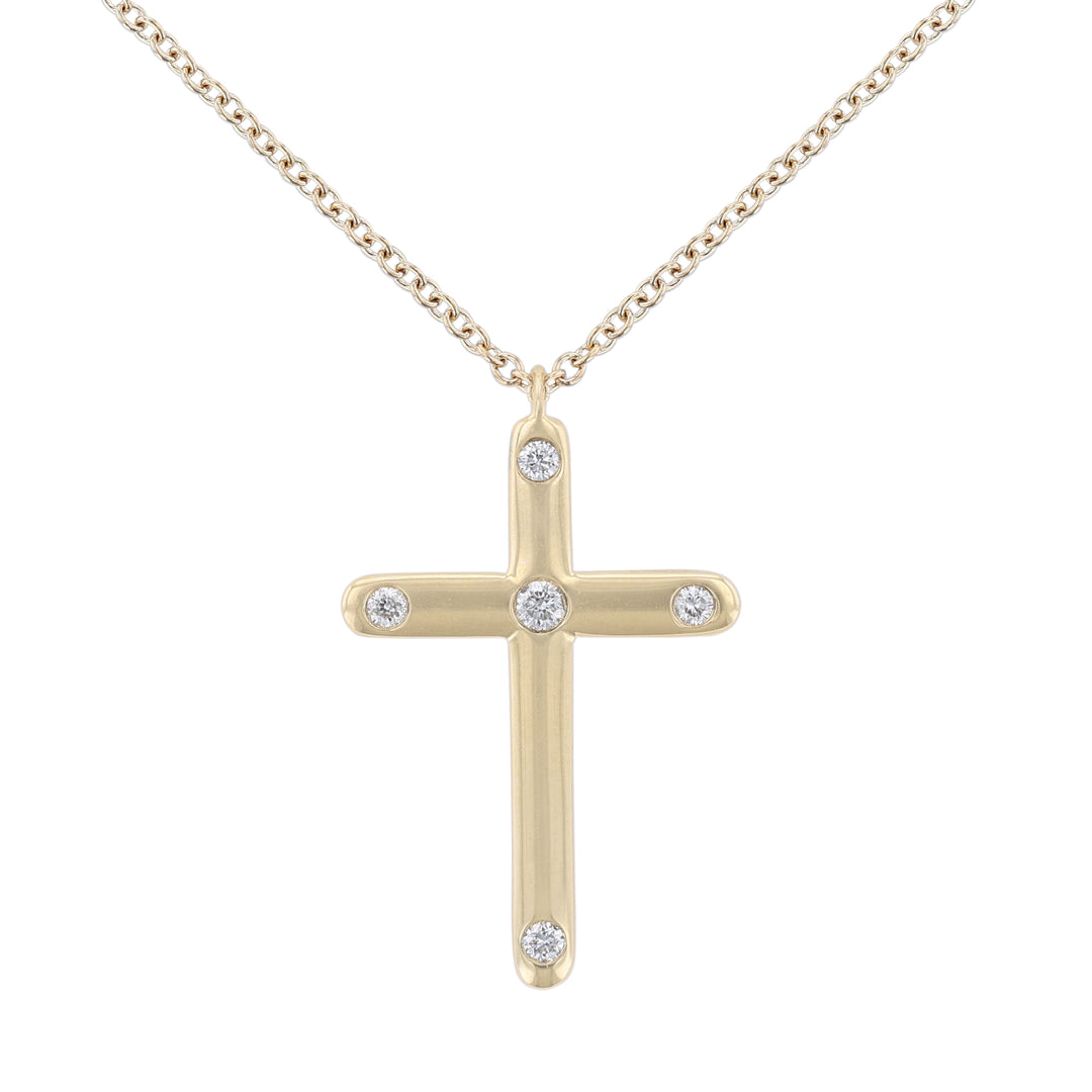 18K Yellow Gold Bezel Diamond Cross Necklace