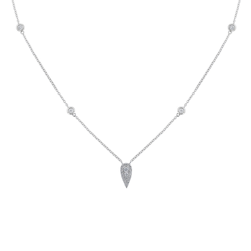 18K White Gold Pointed Drop Diamond Necklace