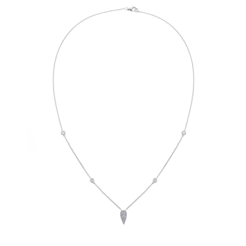 18K White Gold Pointed Drop Diamond Necklace