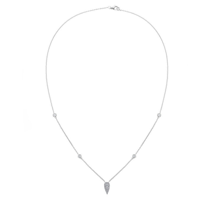 18K White Gold Pointed Drop Diamond Necklace