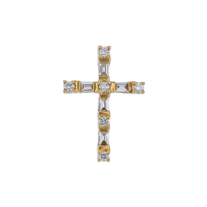 Round and Baguette Diamond Cross Pendant
