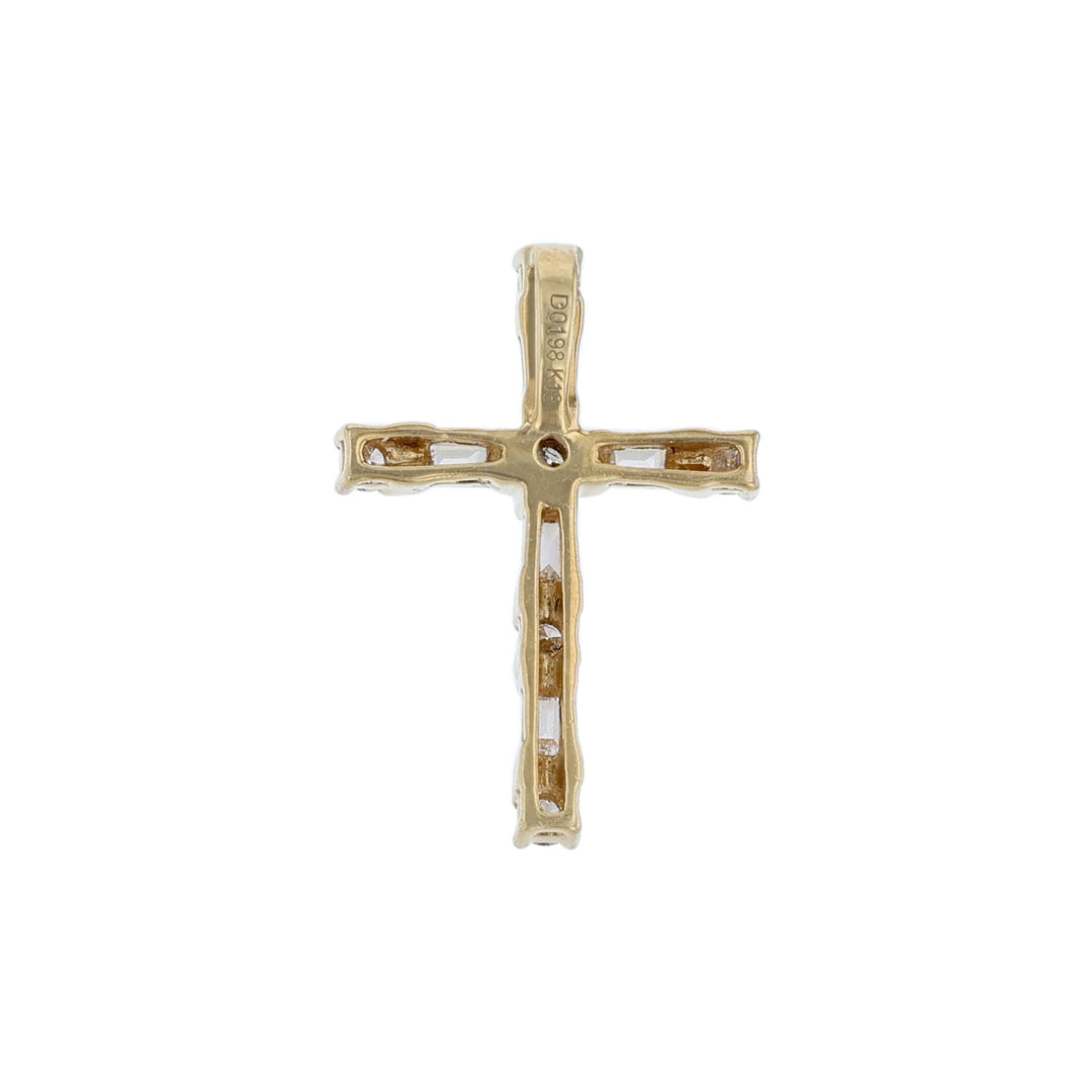 Round and Baguette Diamond Cross Pendant