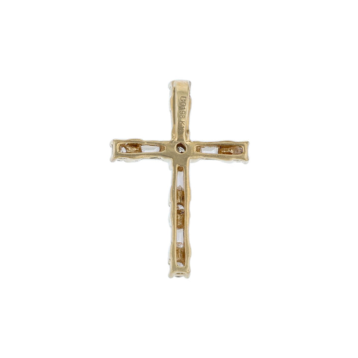 Round and Baguette Diamond Cross Pendant
