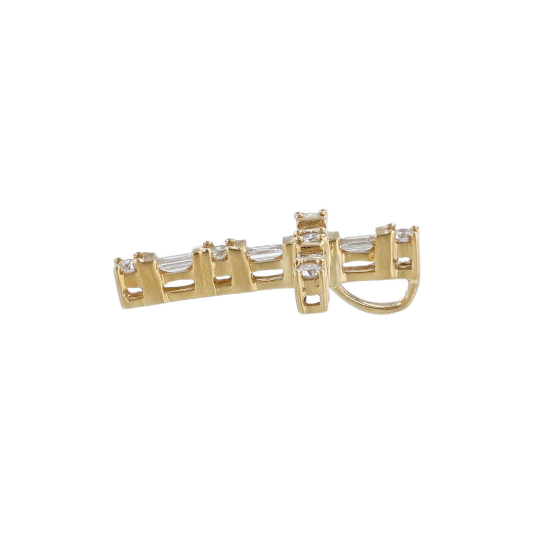 Round and Baguette Diamond Cross Pendant
