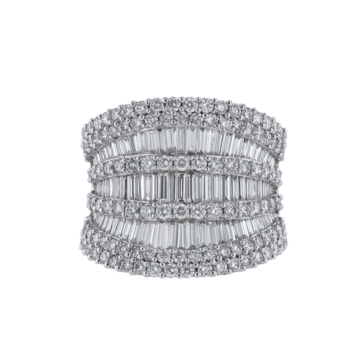 Concave Round Baguette Diamond Cocktail Ring