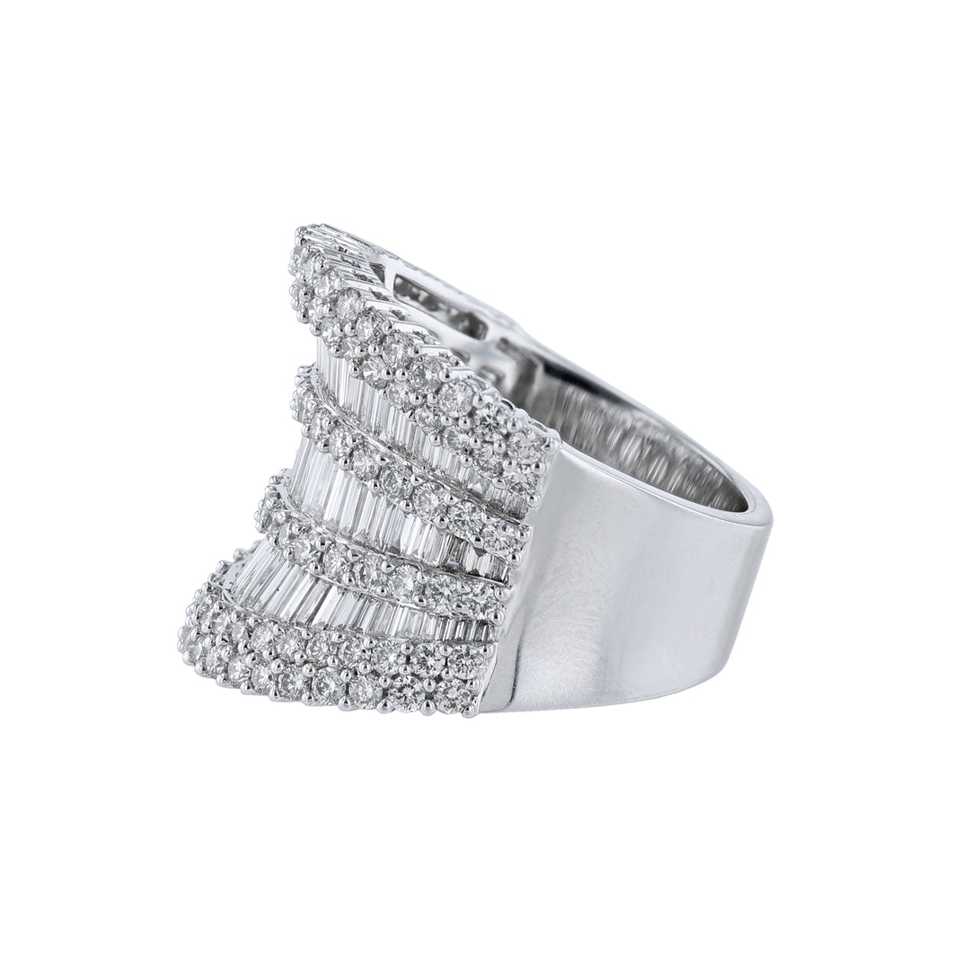 Concave Round Baguette Diamond Cocktail Ring
