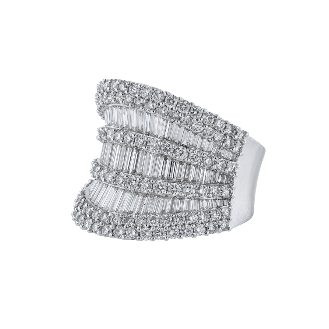 Concave Round Baguette Diamond Cocktail Ring